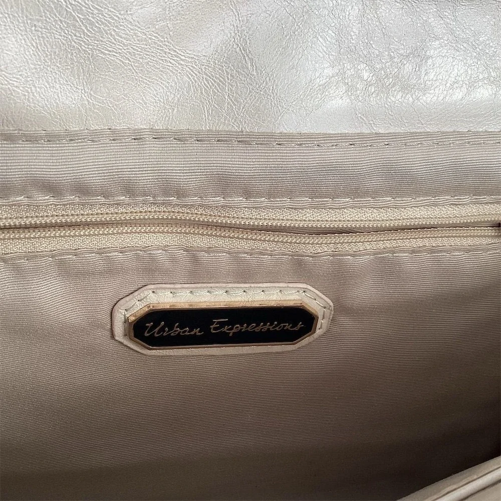 Urban‎ Expressions Beige Floral Perforated Clutch with Gold Chain Strap